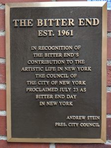 Plaque for The Bitter End club