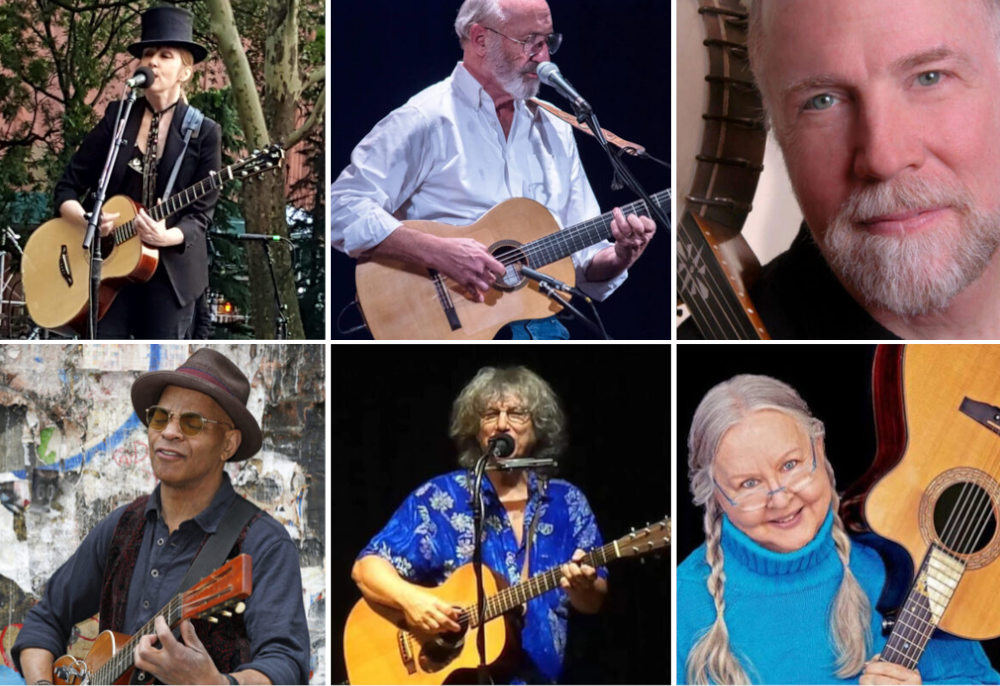 Greewich Village Folk Festival performers: Suzanne Vega, Noel Paul Stookey, John McCutcheon, Christine Lavin, Rod MacDonald, Guy Davis