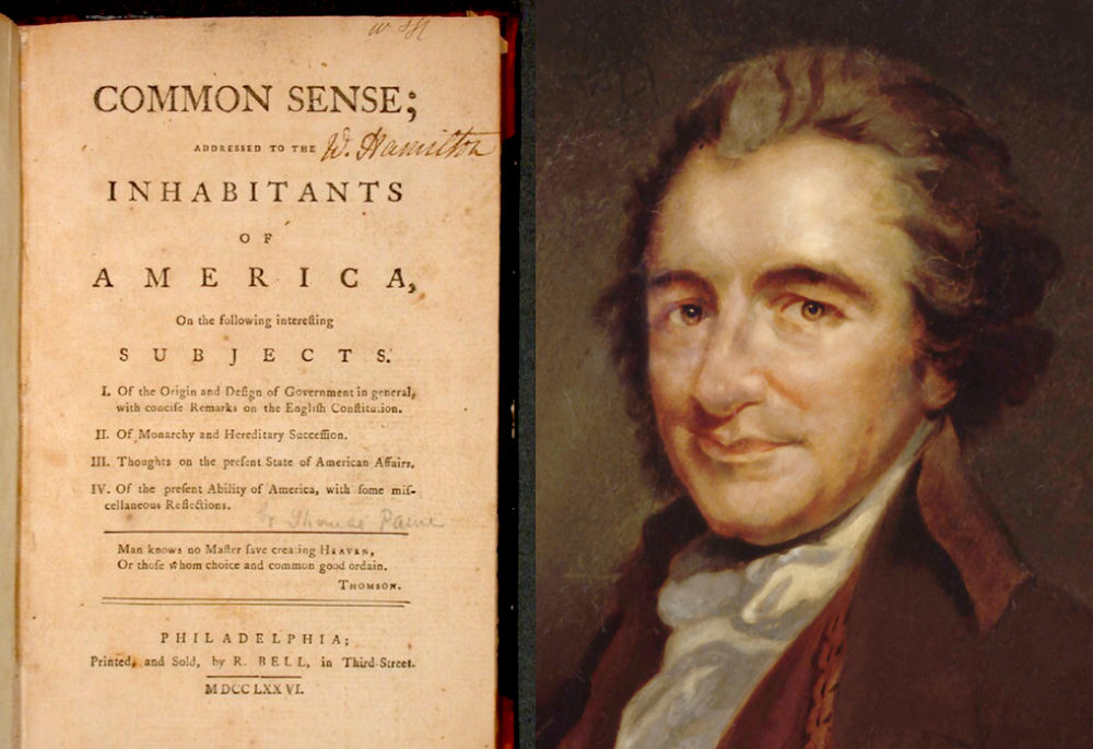 Common Sense pamphlet title page, 1776 | Thomas Paine portrait by George Romney